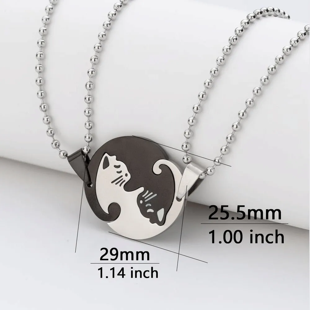 1 Set Couple Charm Cat Pendant Necklace Women Men Stainless Steel Girl Gift Jewelry Blue Cololr