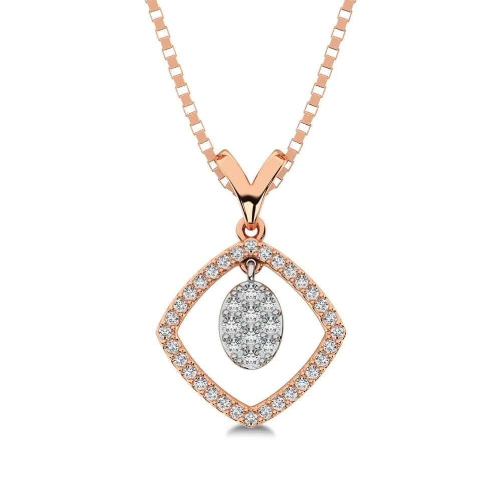 10K Rose Gold 1/4 Ct.Tw. Diamond Square Shape Pendant with Dangler