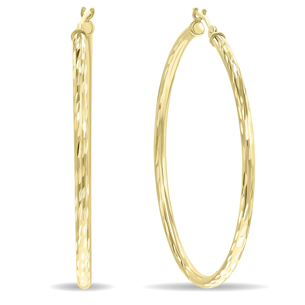 10K  Shiny Diamond Cut Engraved Hoop Earrings 40Mm