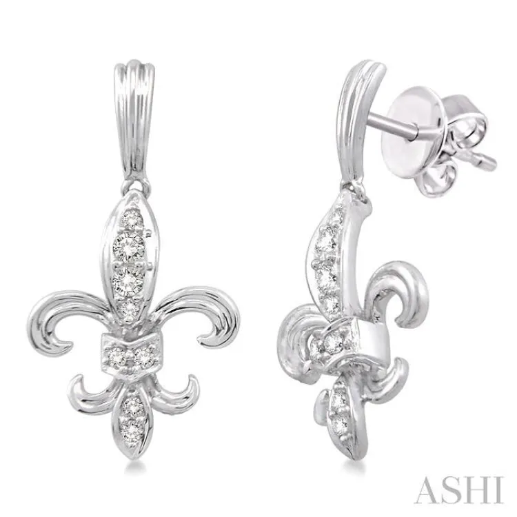 1/4 Ctw Round Cut Diamond FLEUR DE LIS Earrings in 14K White Gold