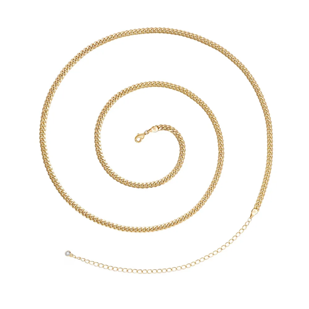 14K Gold Adjustable Sexy Waist Body Chains- 3mm Cuban