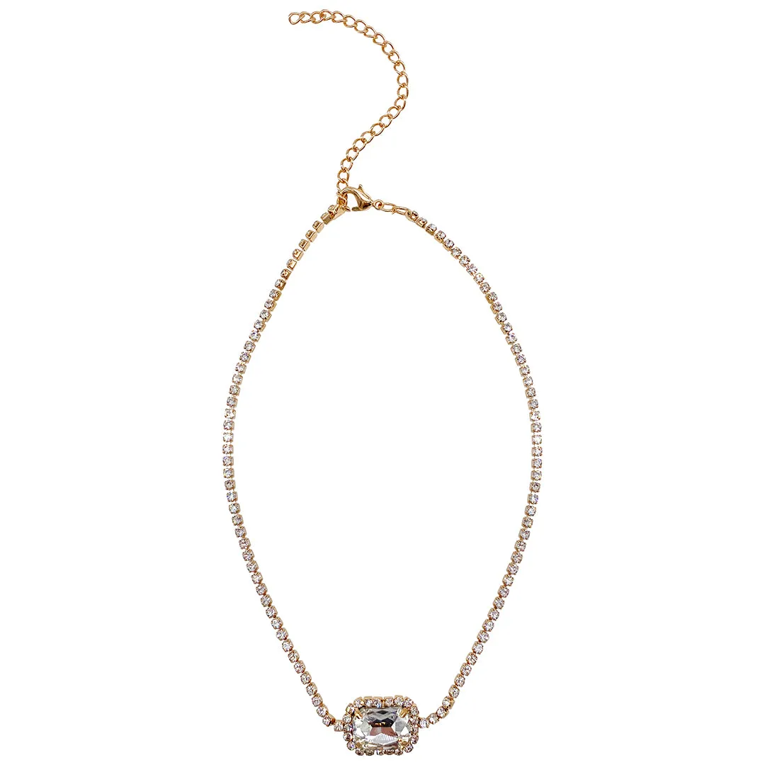 14k Gold Plated Crystal Pendant Tennis Choker Necklace