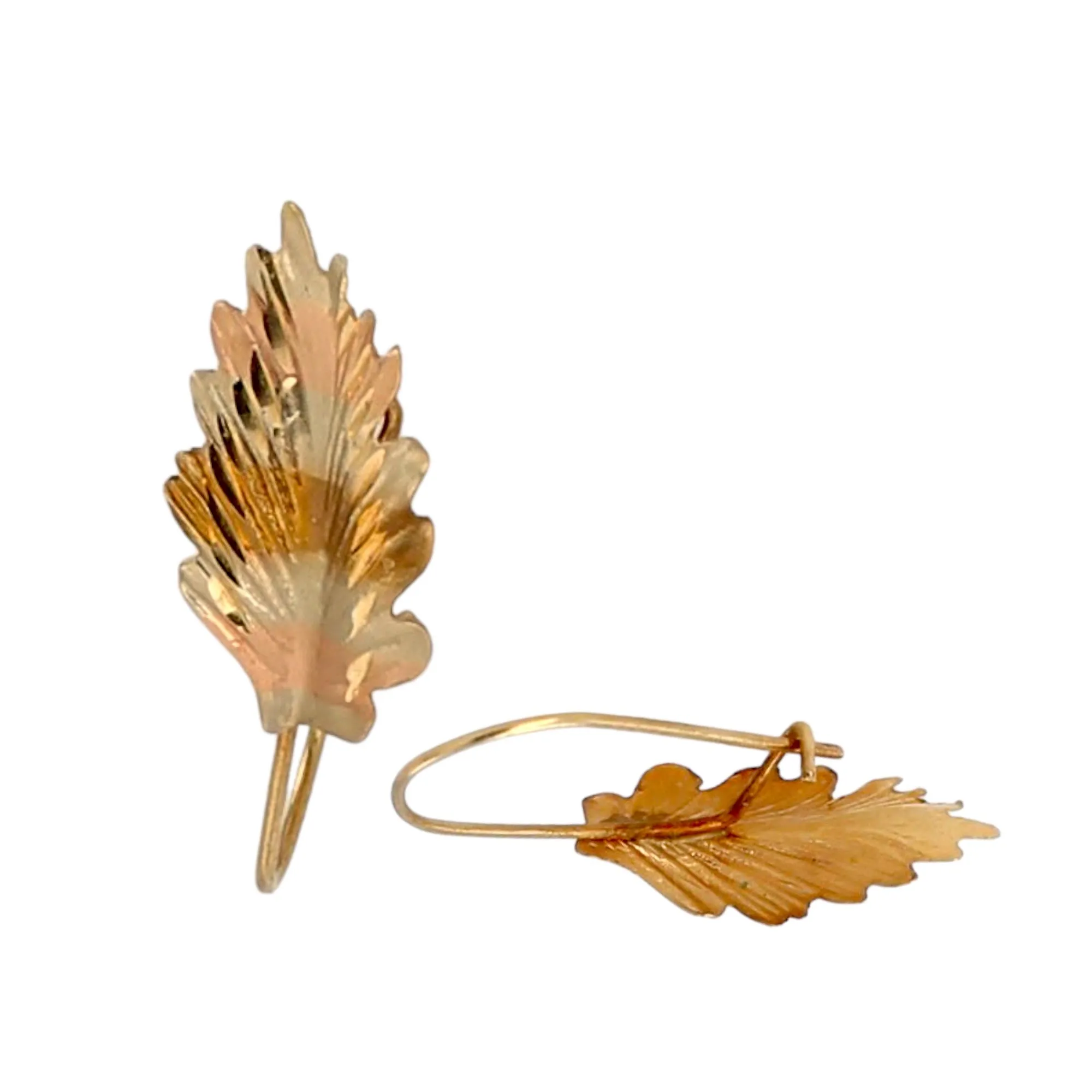 14k tricolor gold dangling leaf earrings-G001