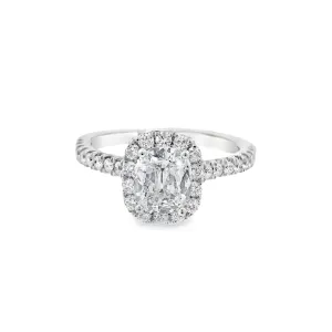 14K White Cushion Diamond 0.98Ct Halo Engagement Ring