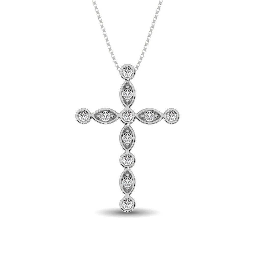 14K White Gold 1/4 Ct.Tw. Diamond Cross Pendant