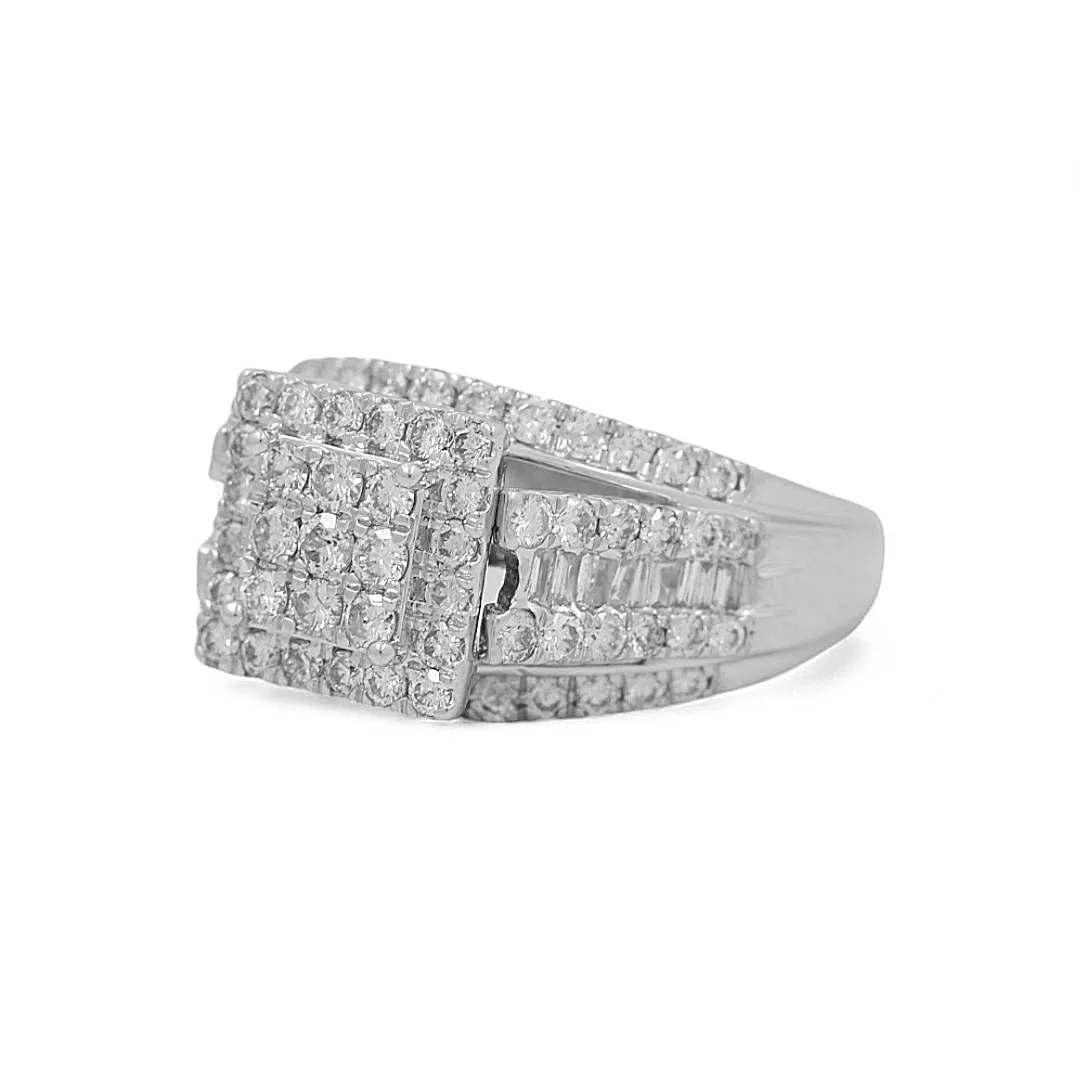 14K White Gold Bridal Woman Ring with Square and Round Diamonds