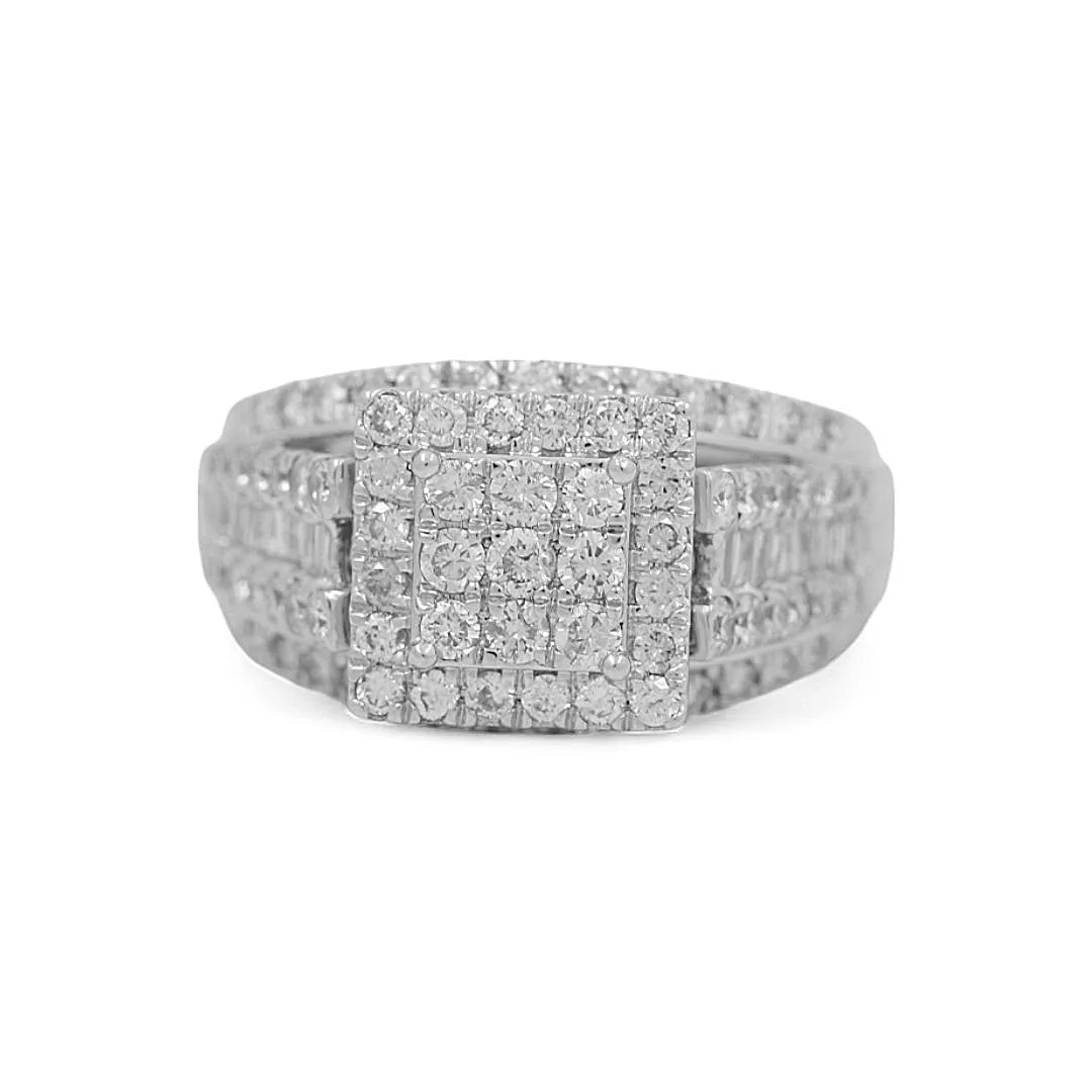 14K White Gold Bridal Woman Ring with Square and Round Diamonds