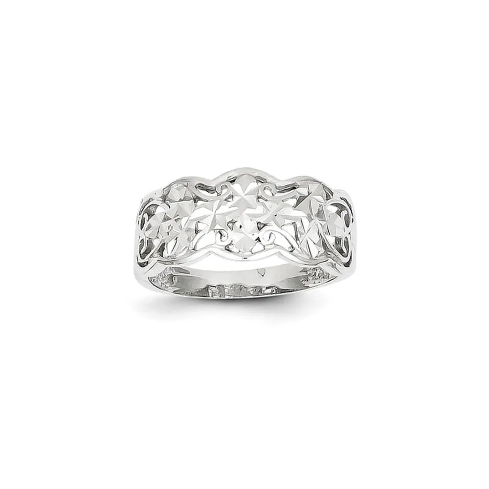 14k White Gold Diamond Cut Wave Ring