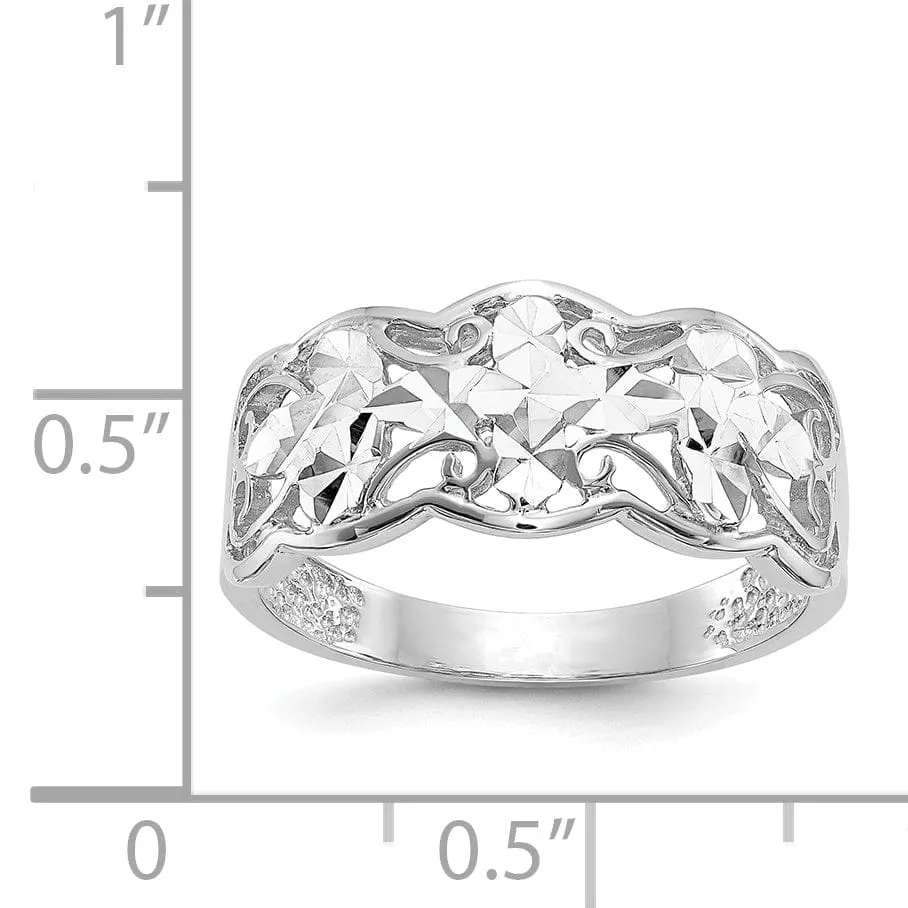 14k White Gold Diamond Cut Wave Ring