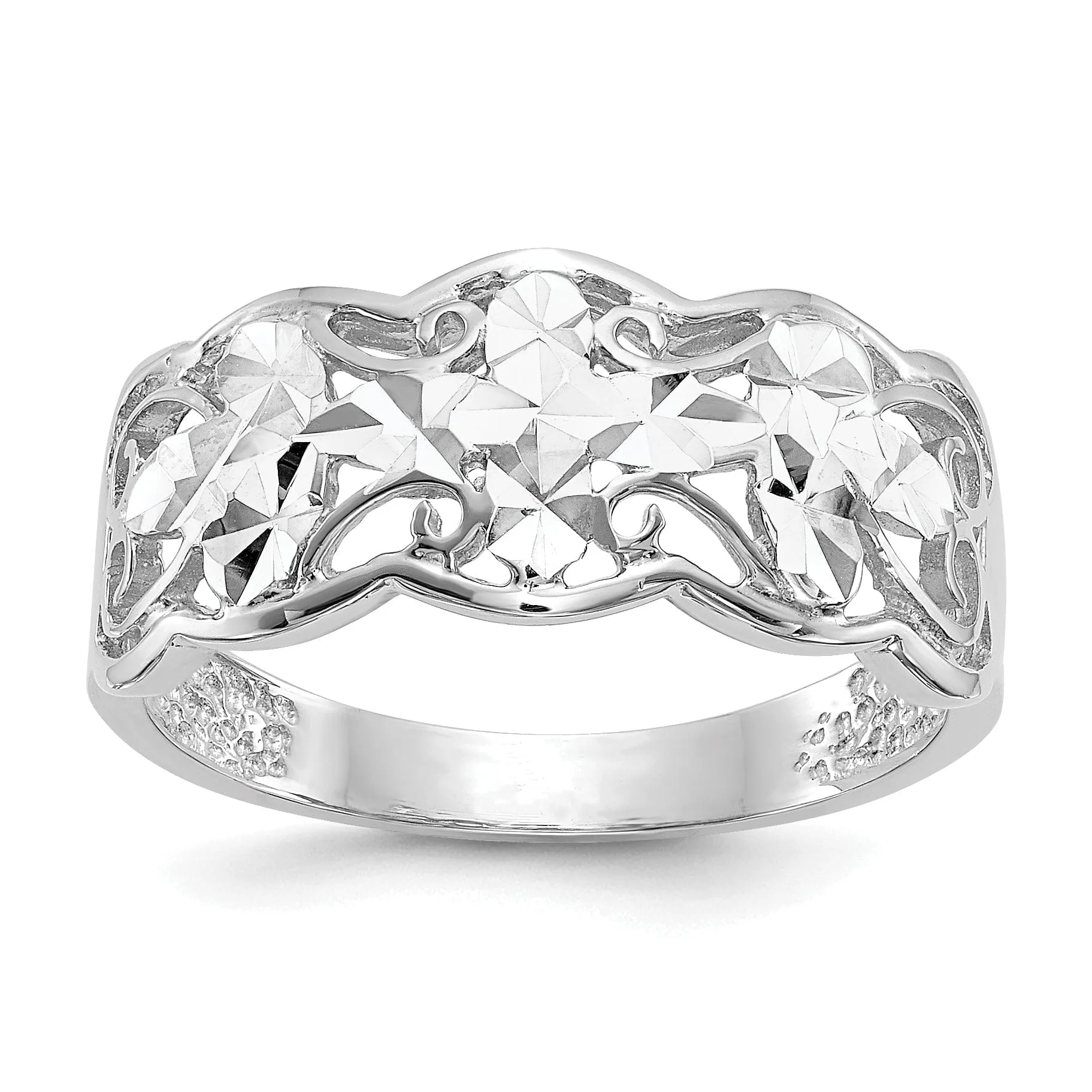 14k White Gold Diamond Cut Wave Ring