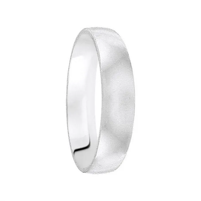 14k White Gold Wedding Band Domed Polished Finish Flat Edges - 4mm - 12mm