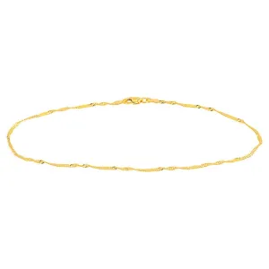 14K Yellow Gold 1.75mm Singapore Flat Saturn Chain Anklet with Lobster Clasp, 10"