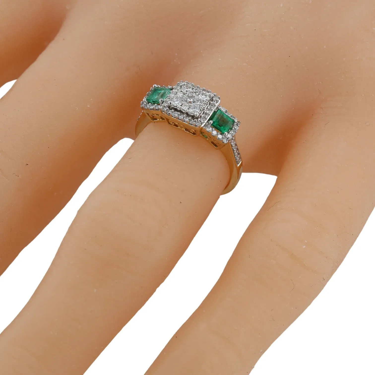 14K Yellow gold emerald and diamond princess ring-32217