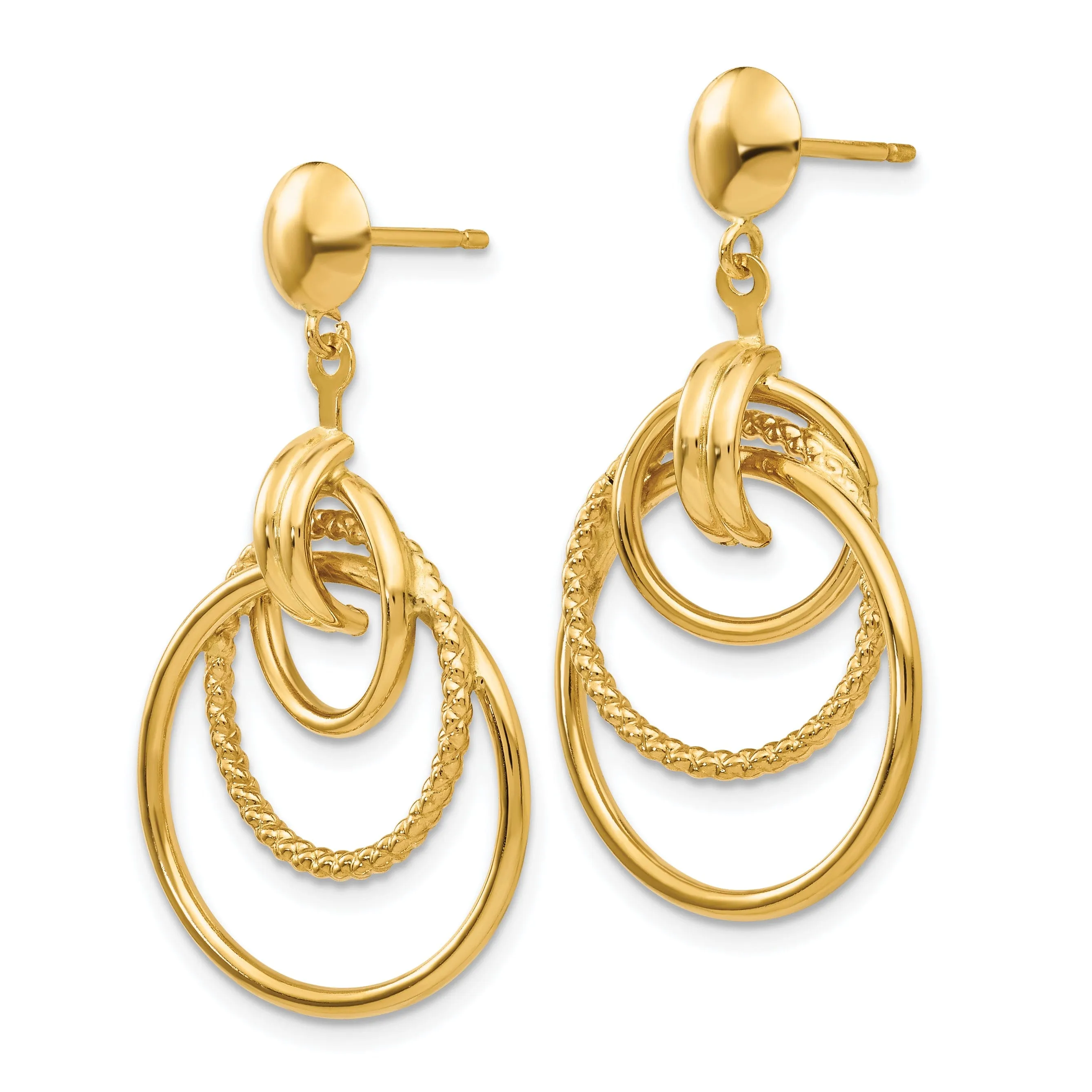 14k Yellow Gold Triple Circle Fancy Post Earrings