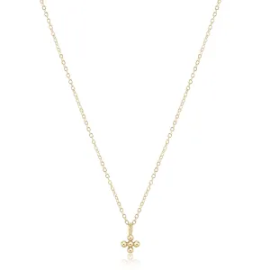 16" Necklace Gold - Classic Beaded Signature Cross Small Gold Charm