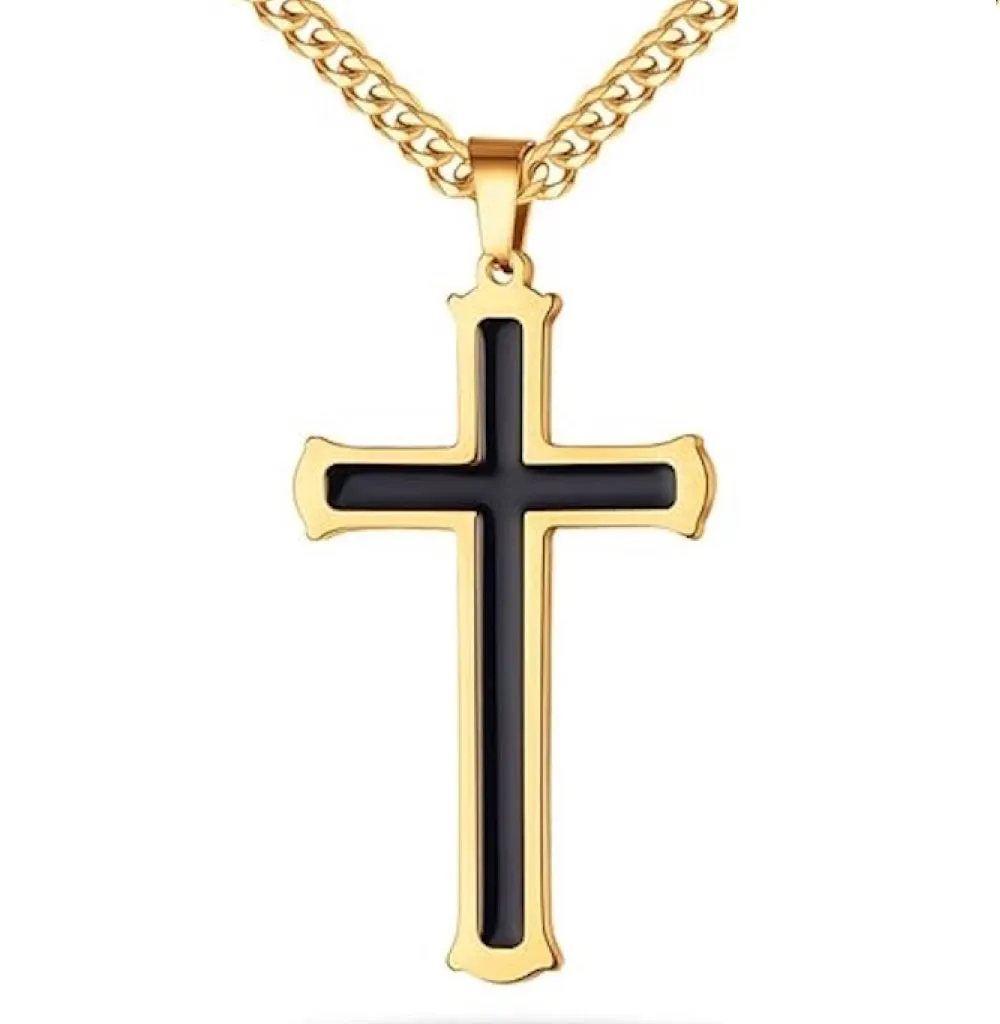 18k Gold Black Modern Cross Necklace