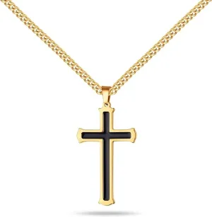 18k Gold Black Modern Cross Necklace