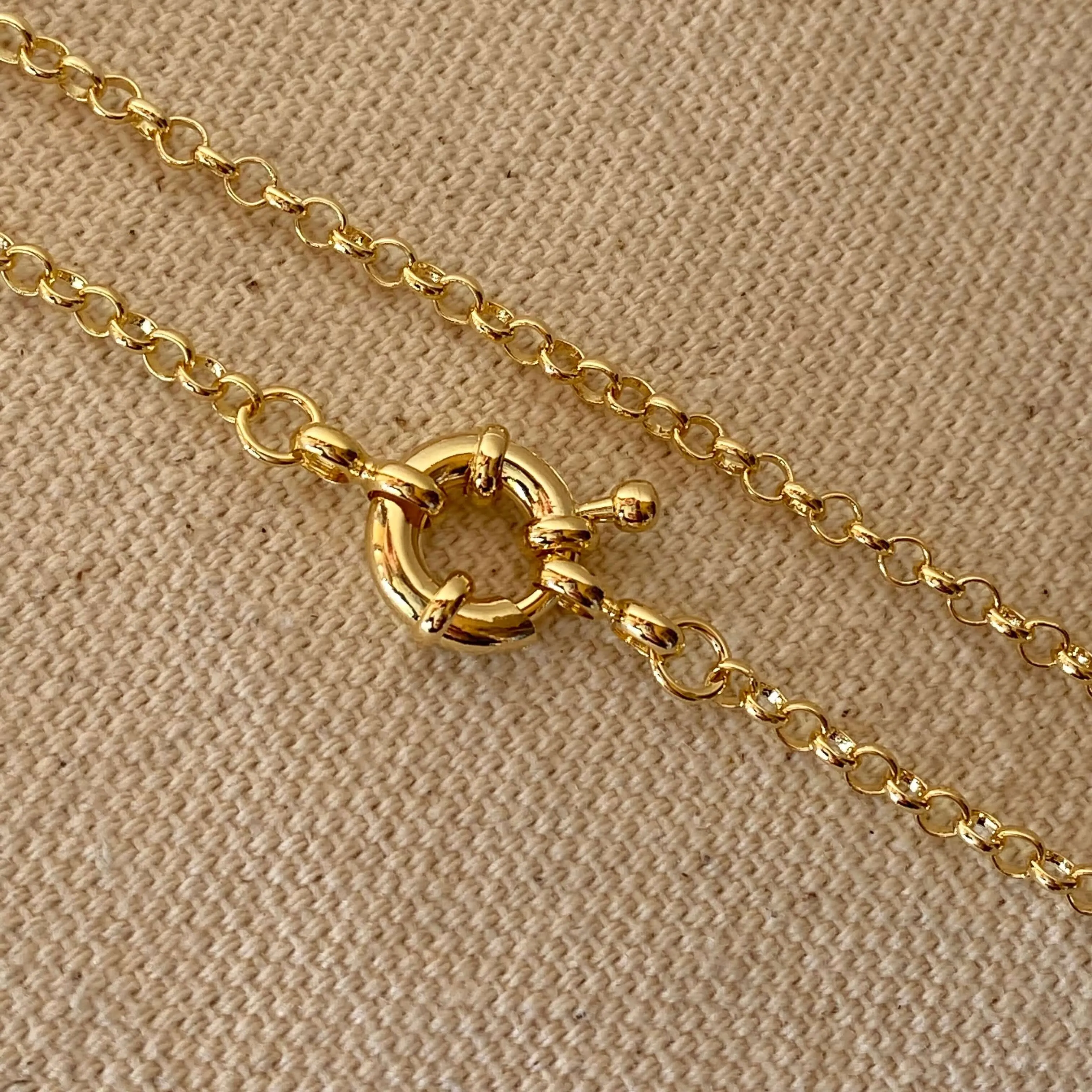 18k Gold Filled Front Clasp Rolo Chain Necklace