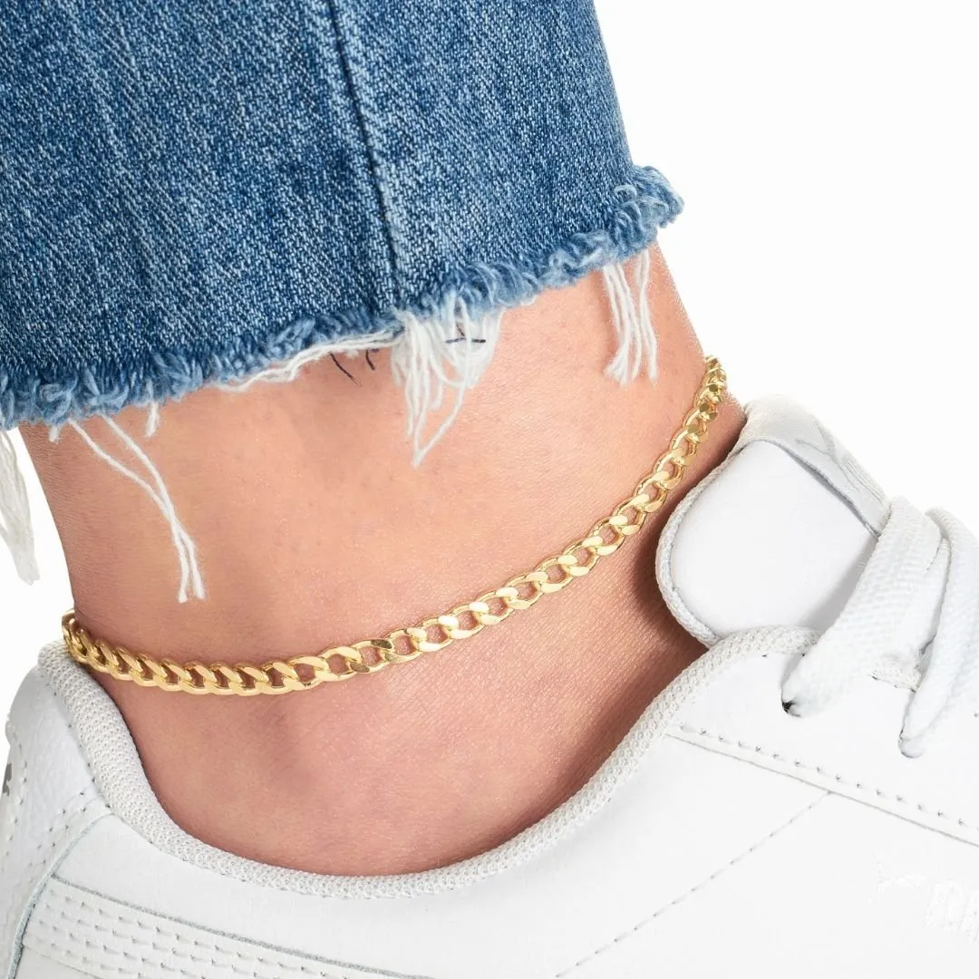 18K Gold Plated 4mm Cuban Link Anklet