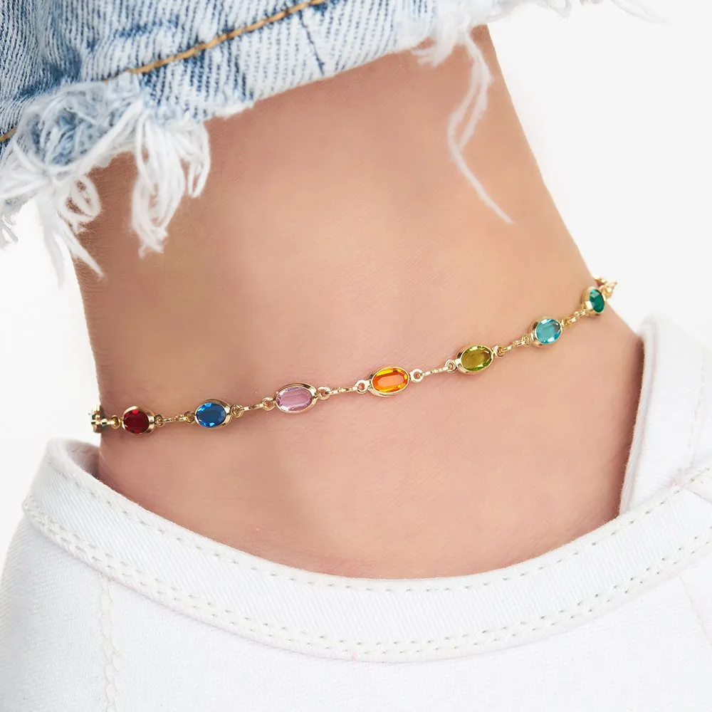 18K Gold Plated Dark Multi Color Crystal Anklet