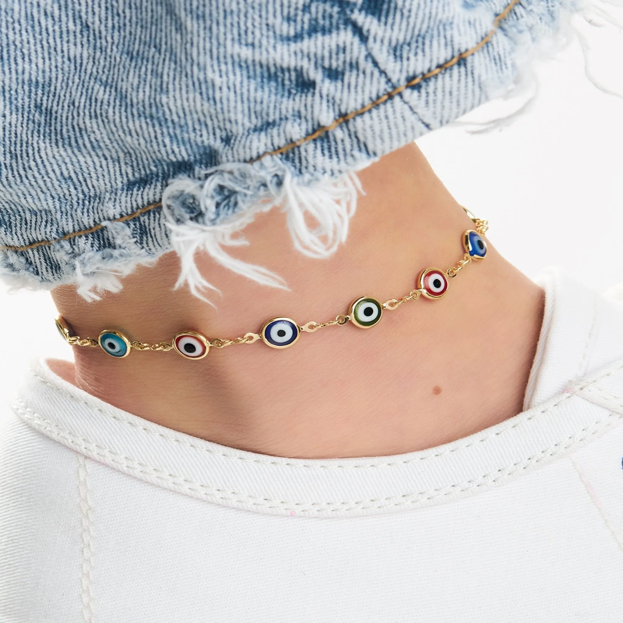 18k Gold Plated Evil Eye Anklet