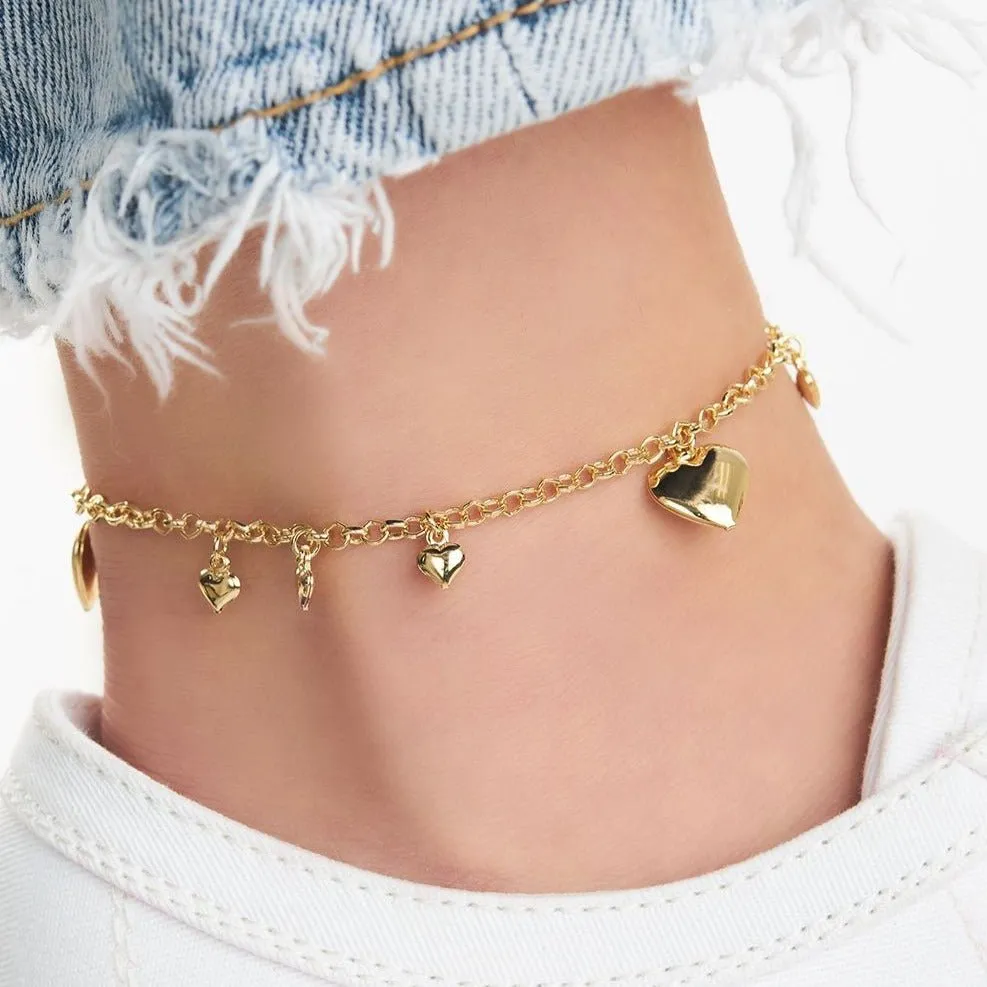 18K Gold Plated Heart Charm Anklet