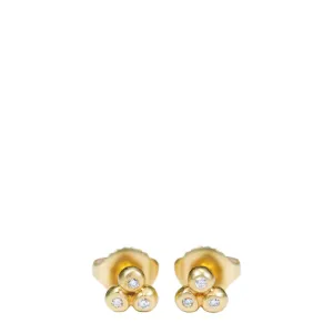 18K Gold Tiny 3 Ball Stud Earrings with Diamonds