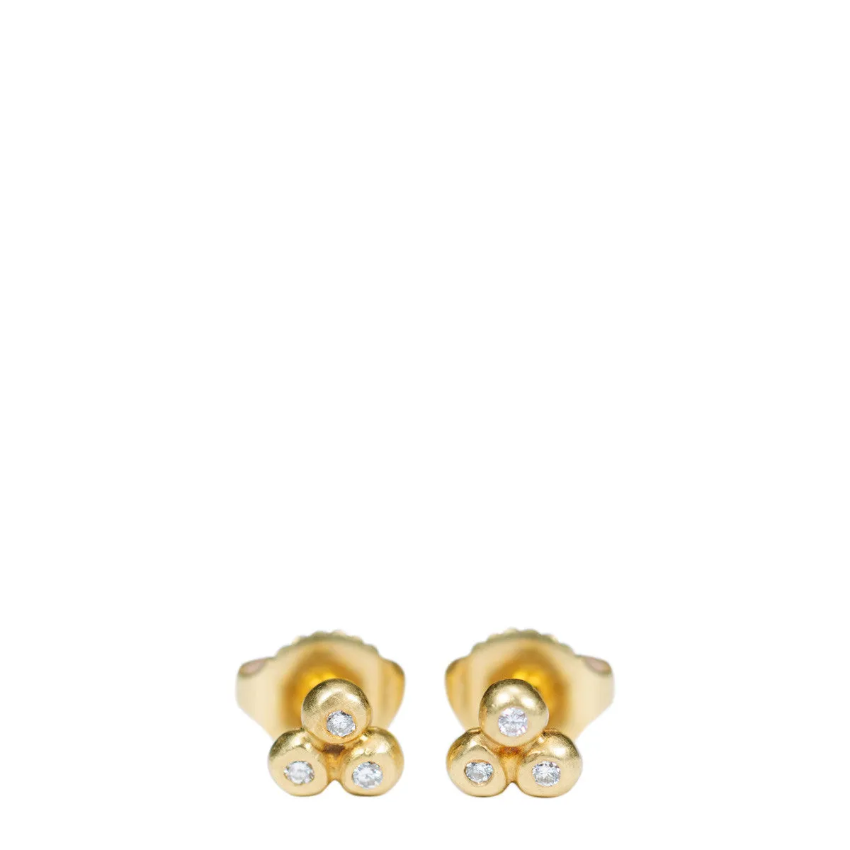 18K Gold Tiny 3 Ball Stud Earrings with Diamonds