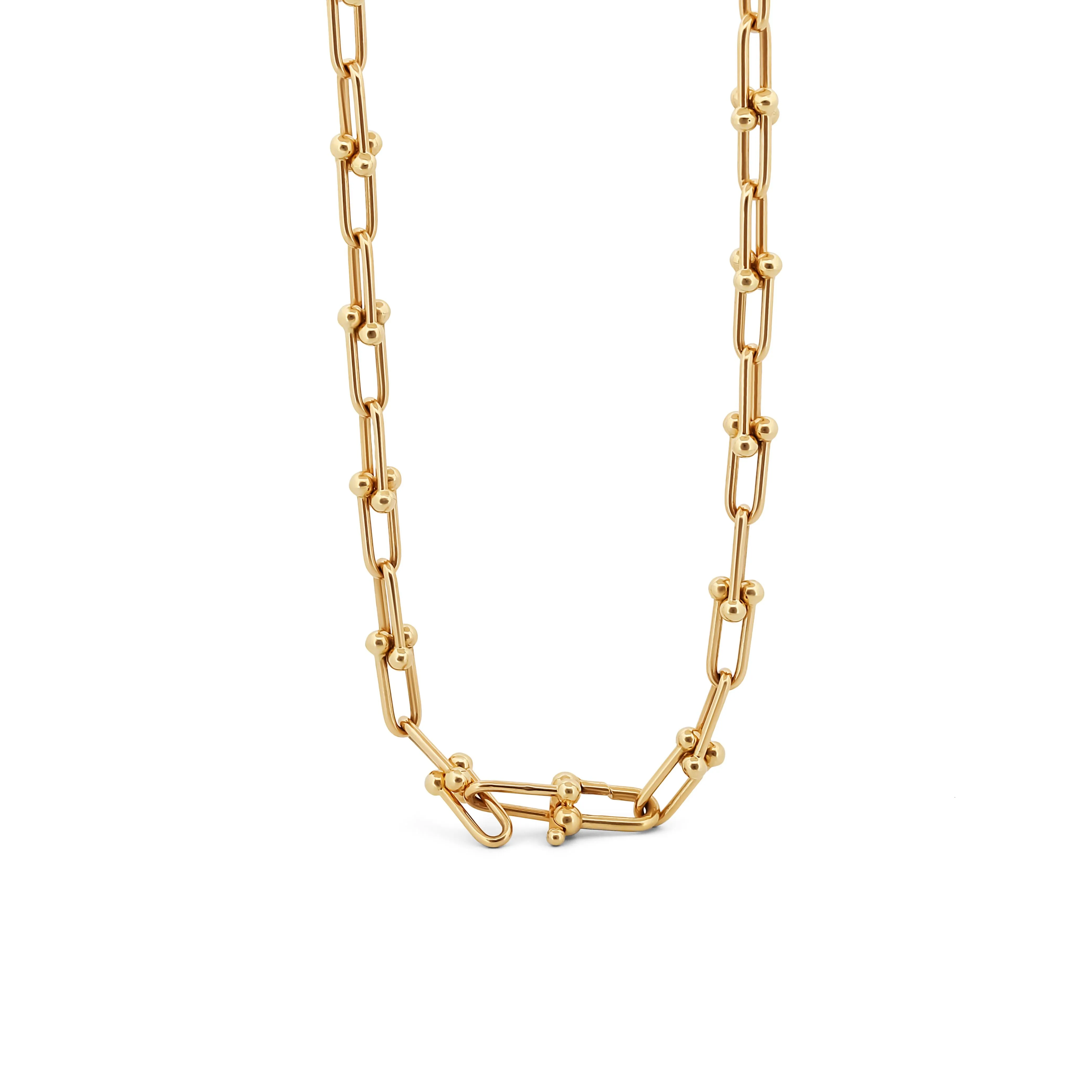 18K Yellow Gold Fancy Hardware Link Chain Necklace with CZ