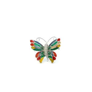 18KT White Gold Round Cut Diamond And Emerald Butterfly Pin