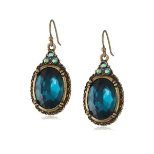 1928 Jewelry Antique Inspired Oval Crystal Drop Wire Earrings