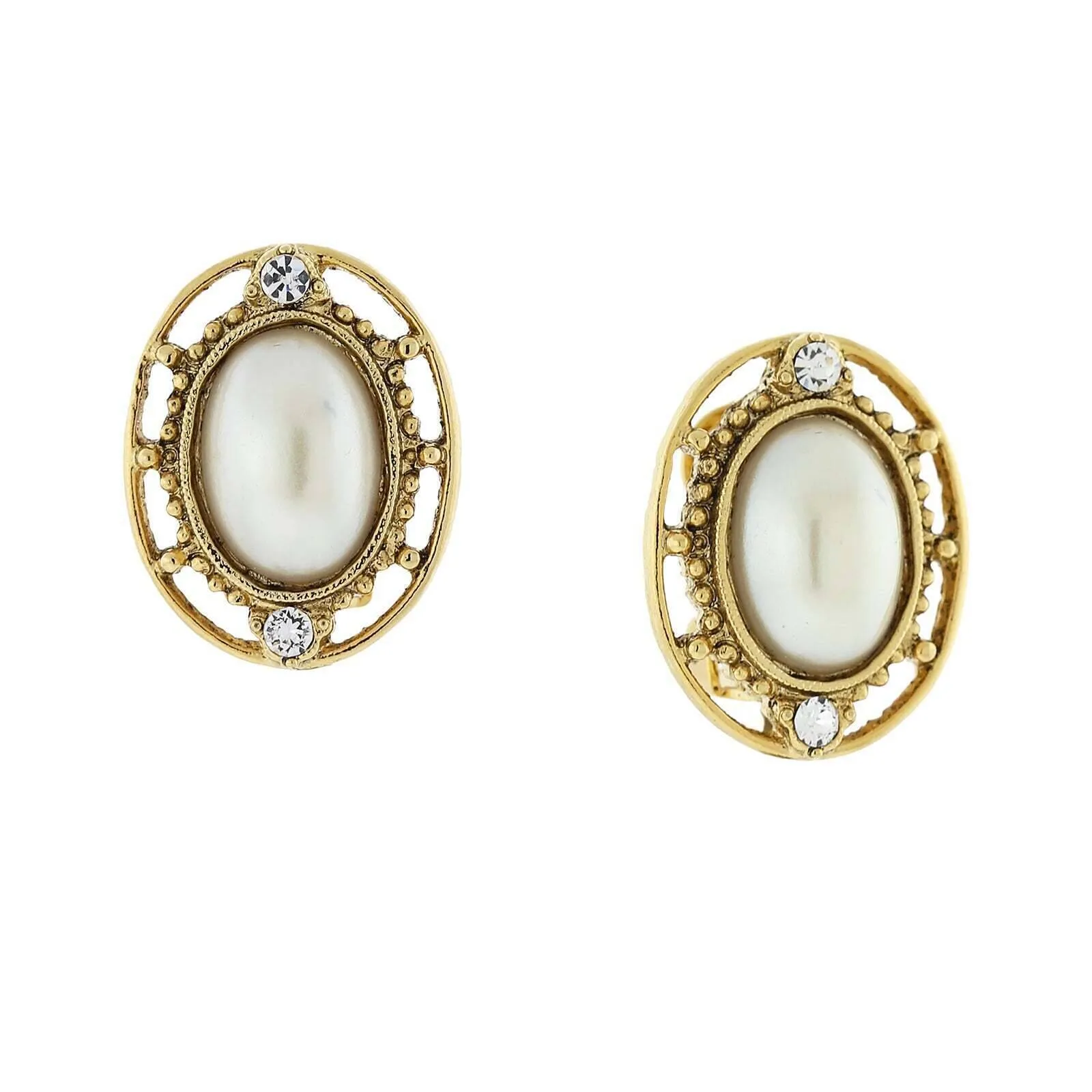 1928 Jewelry Crystal Accent Oval Button Clip On Earrings