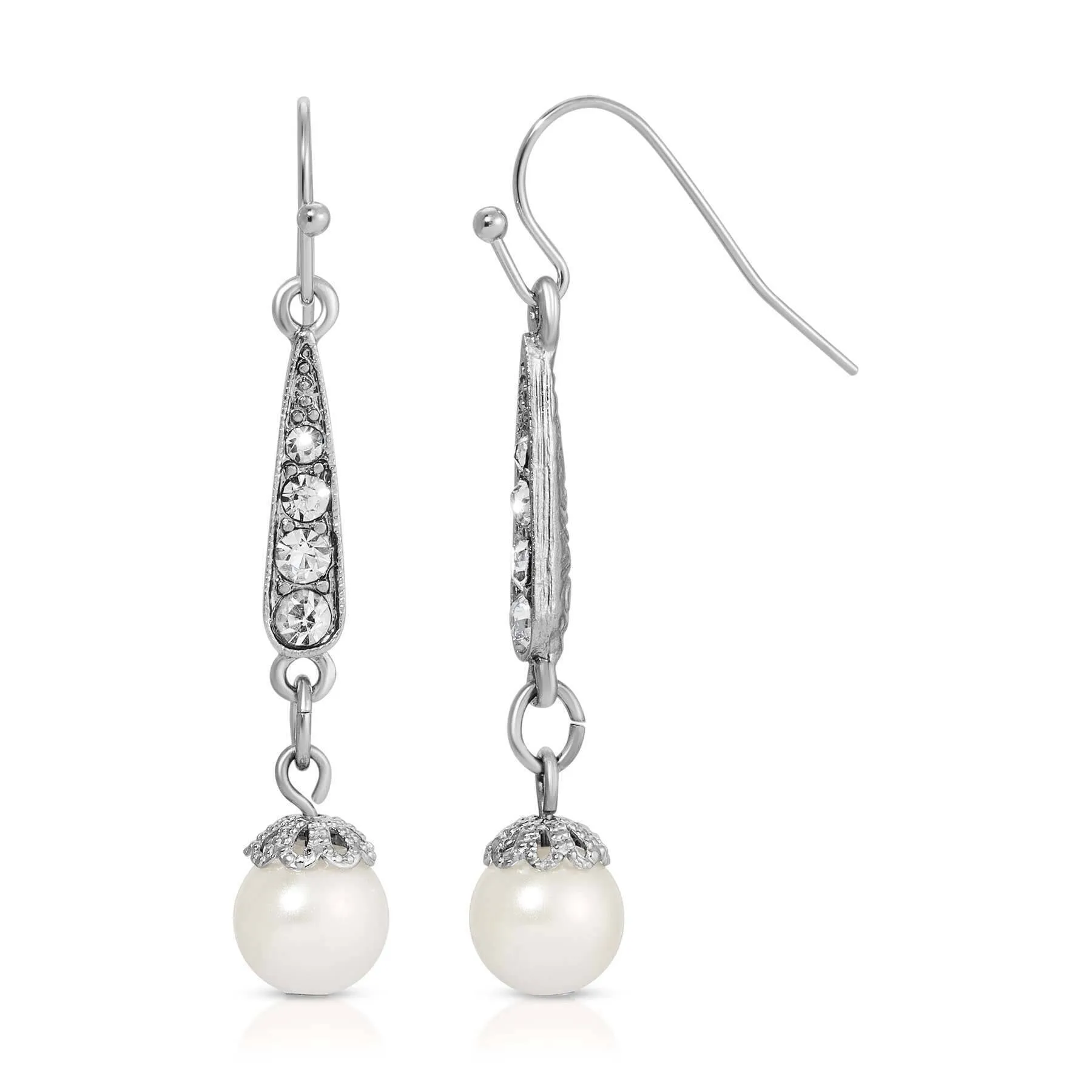 1928 Jewelry Deco Crystal Faux Pearl Dangling Earrings