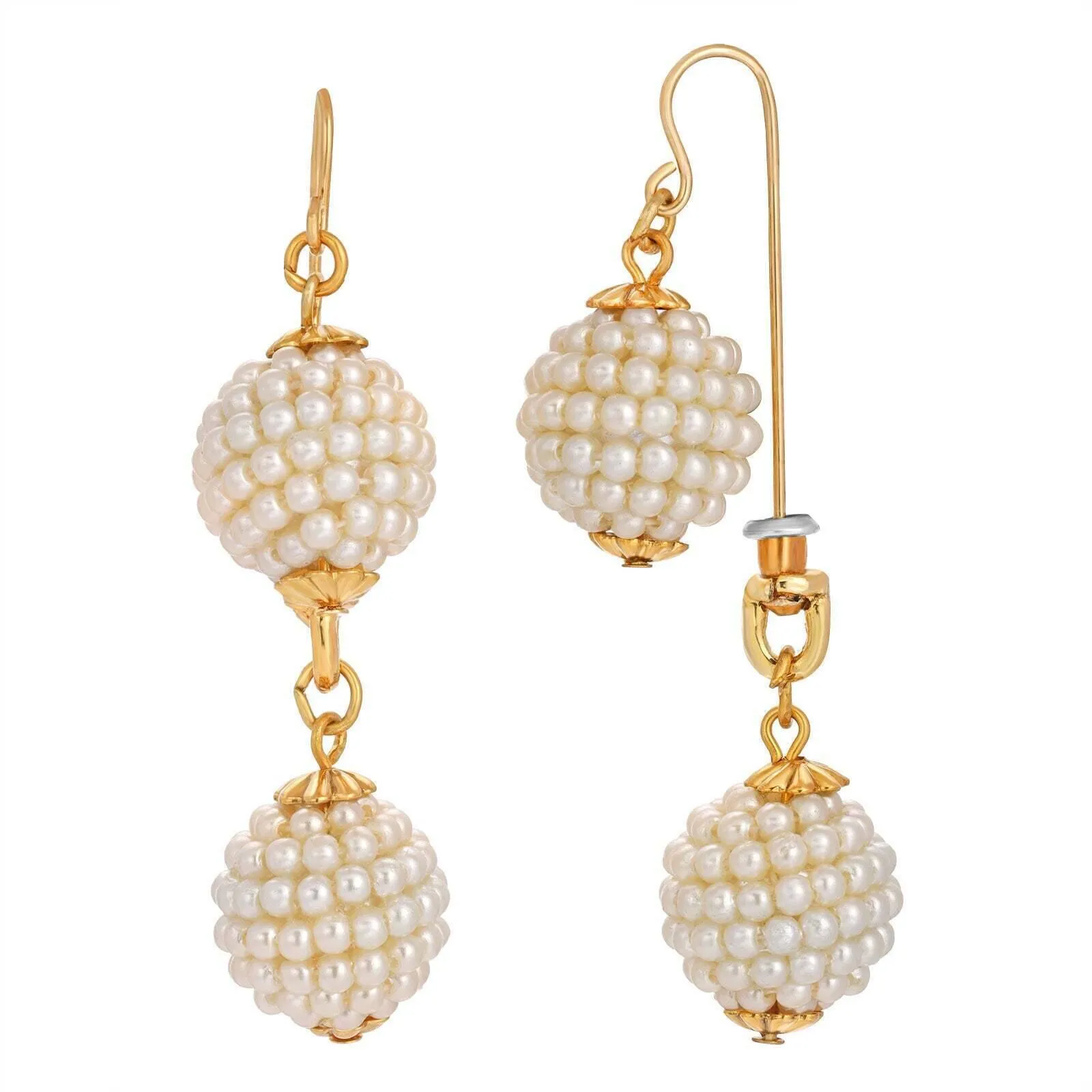 1928 Jewelry Embossed Seeded White Faux Pearl Drop Earrings