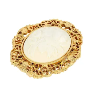 1928 Jewelry Filigree Oval White Flower Cameo Pin