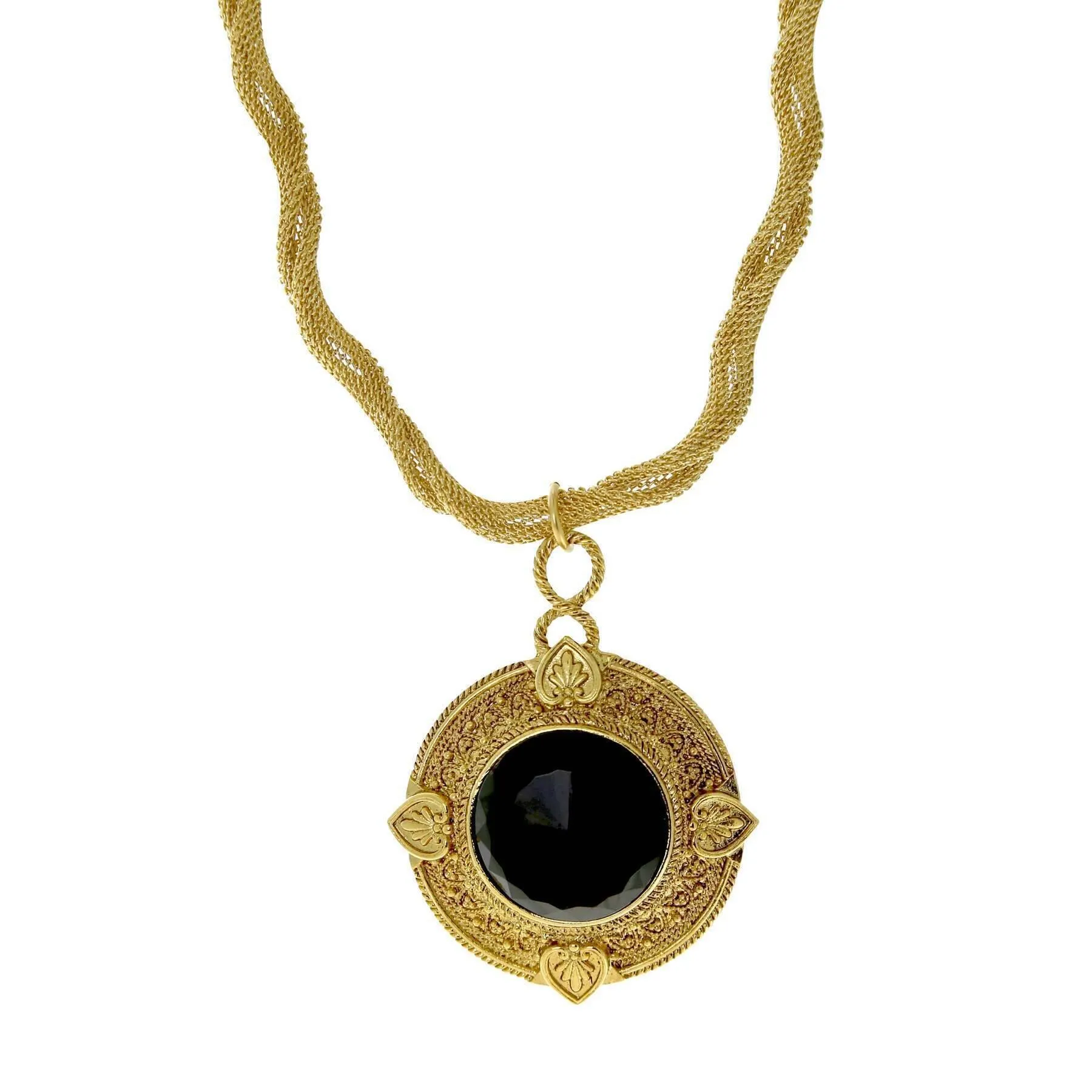 1928 Jewelry Golden Era Noir Et Clair Jet Black Stone Necklace