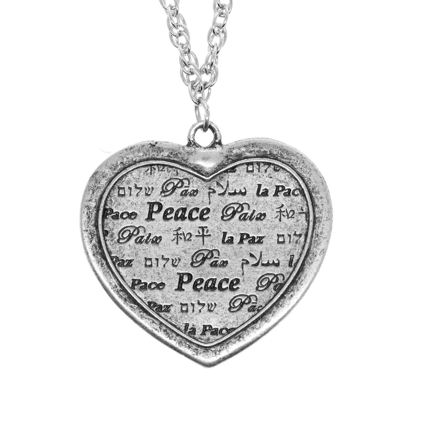 1928 Jewelry Multilingual Peace Heart Pendant Necklace 28"