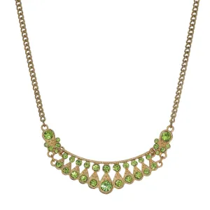 1928 Jewelry Peridot Green Color Crystal Bib Necklace 16"   3" Extender