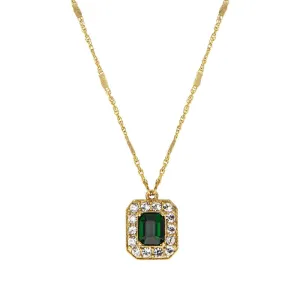 1928 Jewelry Petite Octagon Emerald Crystal Pendant Necklace 16"   3" Extender