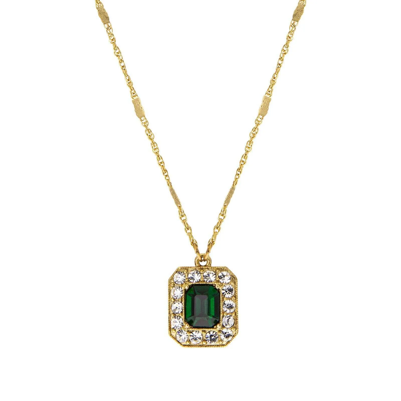 1928 Jewelry Petite Octagon Emerald Crystal Pendant Necklace 16"   3" Extender