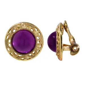 1928 Jewelry Round Purple Amethyst Button Clip On Earrings