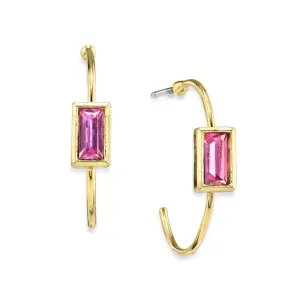 1928 Jewelry Square Crystal Open Hoop Stainless Steel Post Earrings