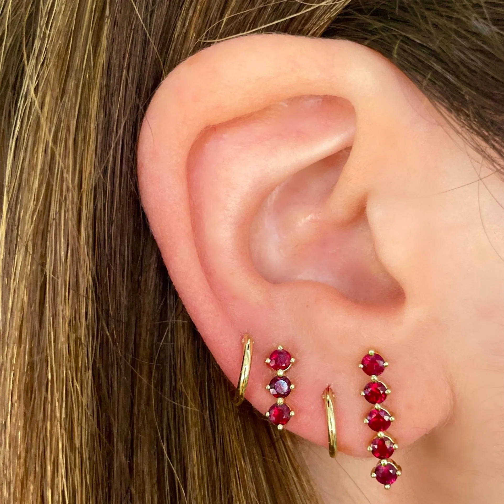 3 Ruby Stud Earrings