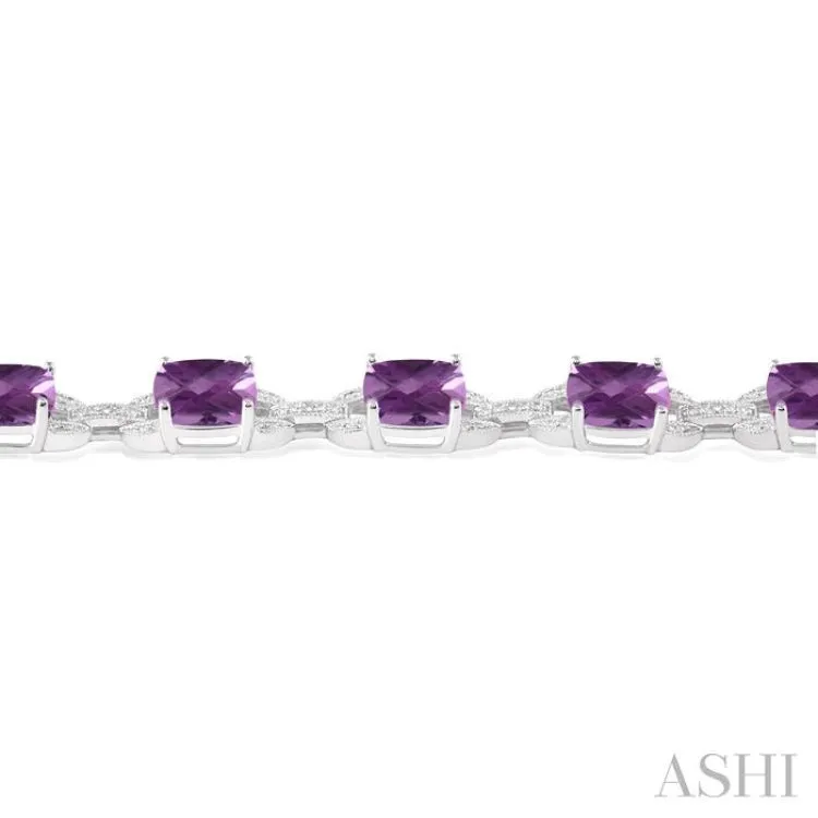 7x7 mm Cushion Cut Amethyst and 1/20 Ctw Round Cut Diamond Fashion Bracelet in Sterling Silver