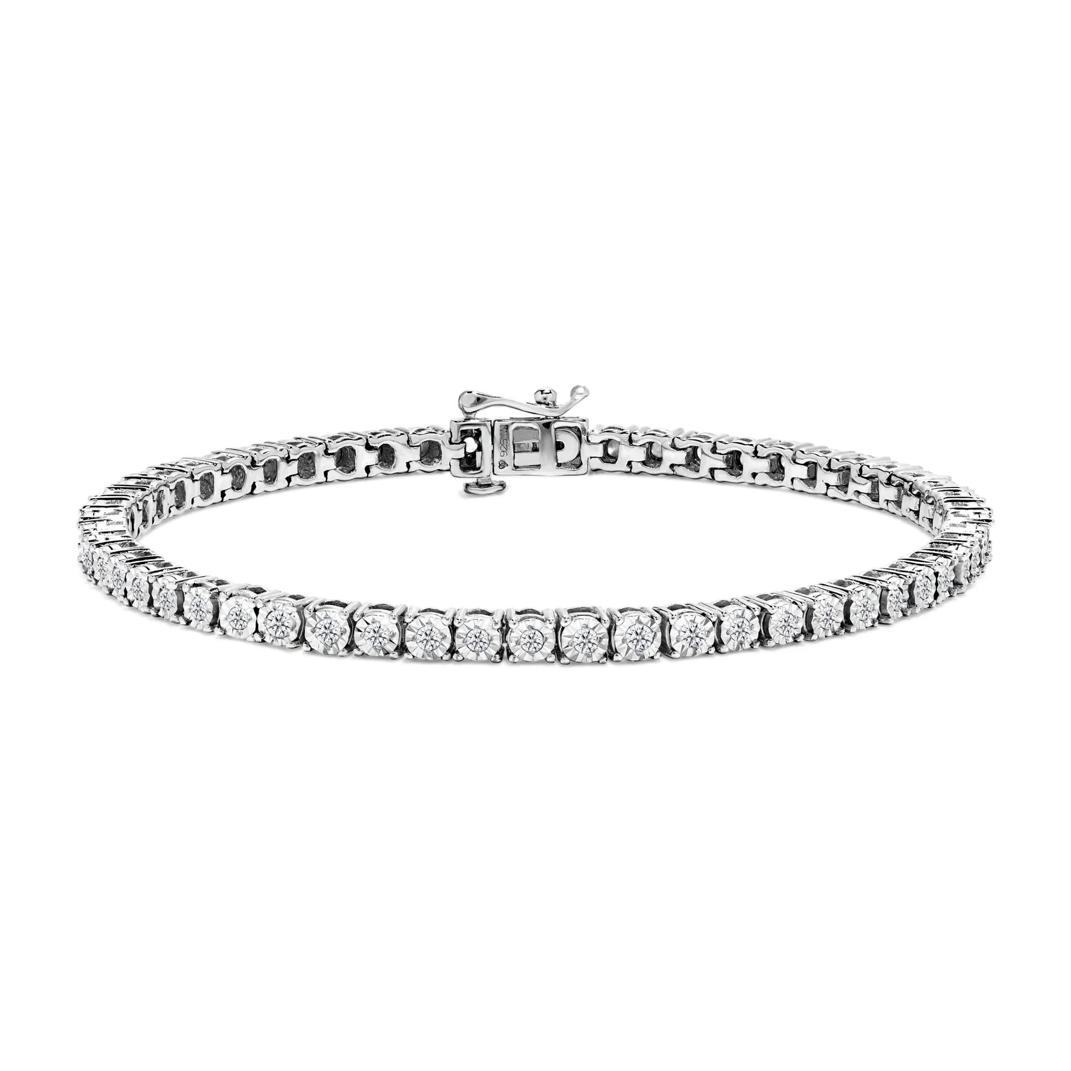 .925 Sterling Silver 1.0 Cttw Diamond Illusion-Set Miracle Plate Tennis Bracelet (I-J Color, I3 Clarity) - 7"