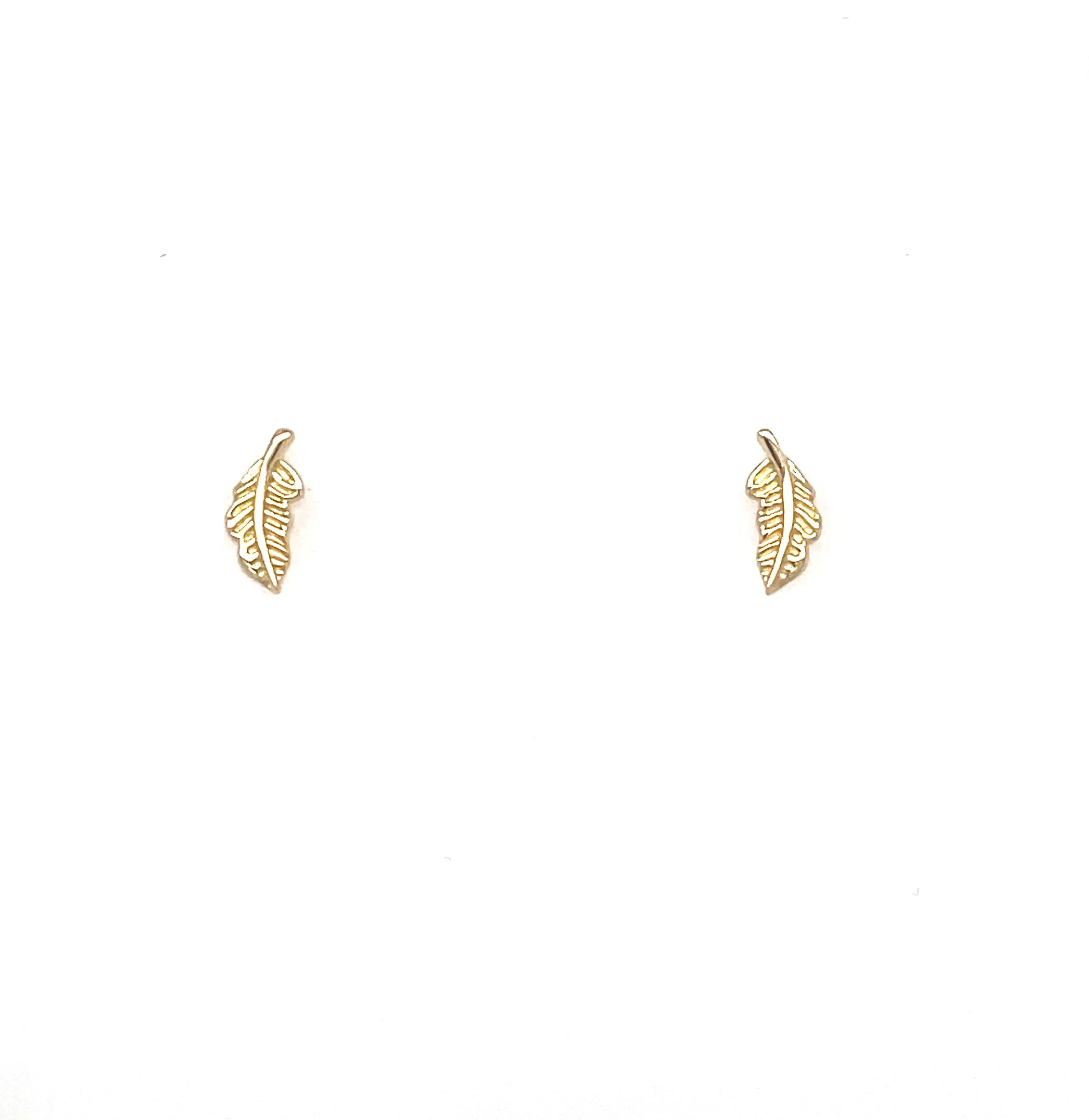 9ct Yellow Gold Feather Stud Earrings