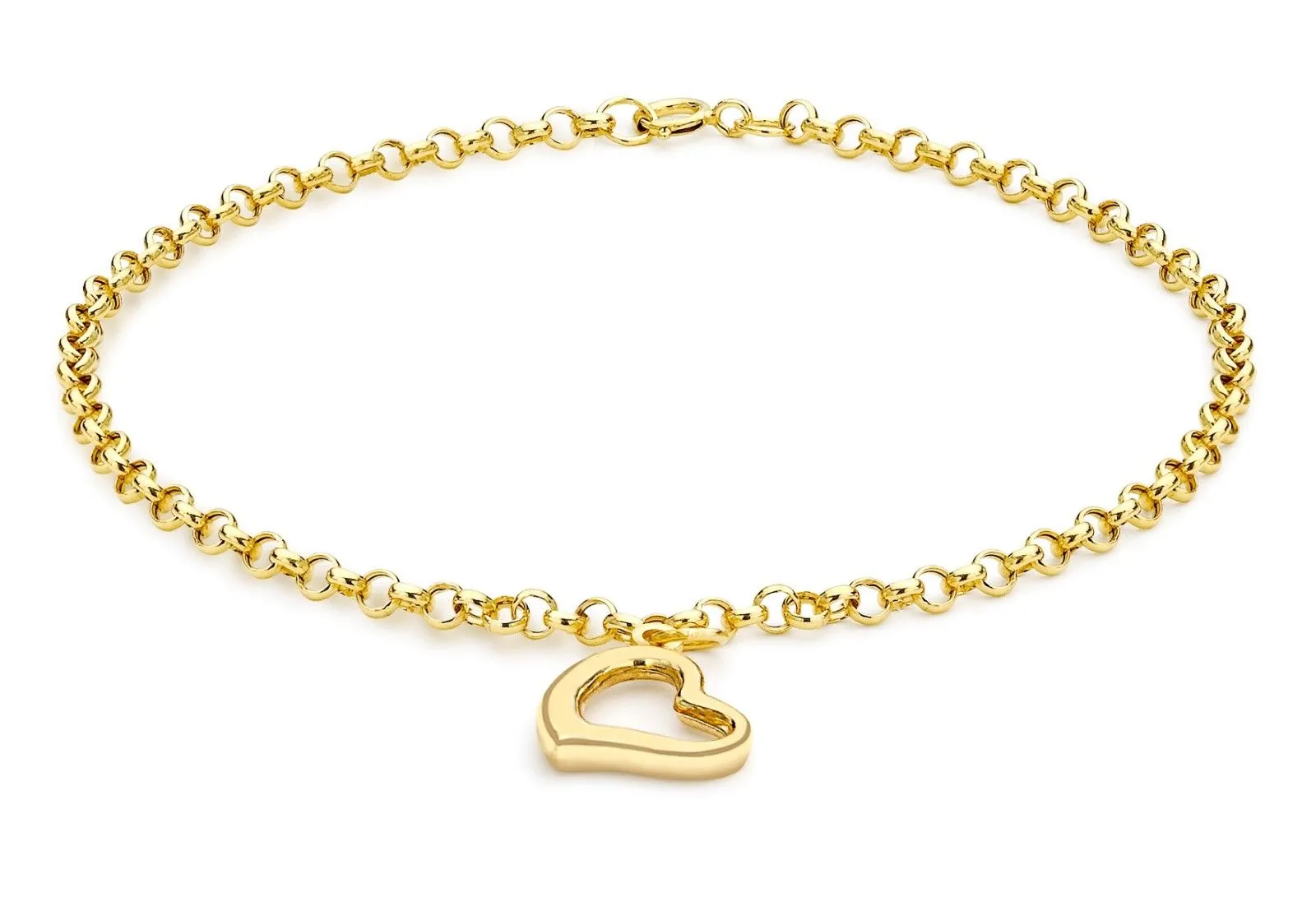 9ct Yellow Gold Open Heart Charm Bracelet 18cm / 7 inch