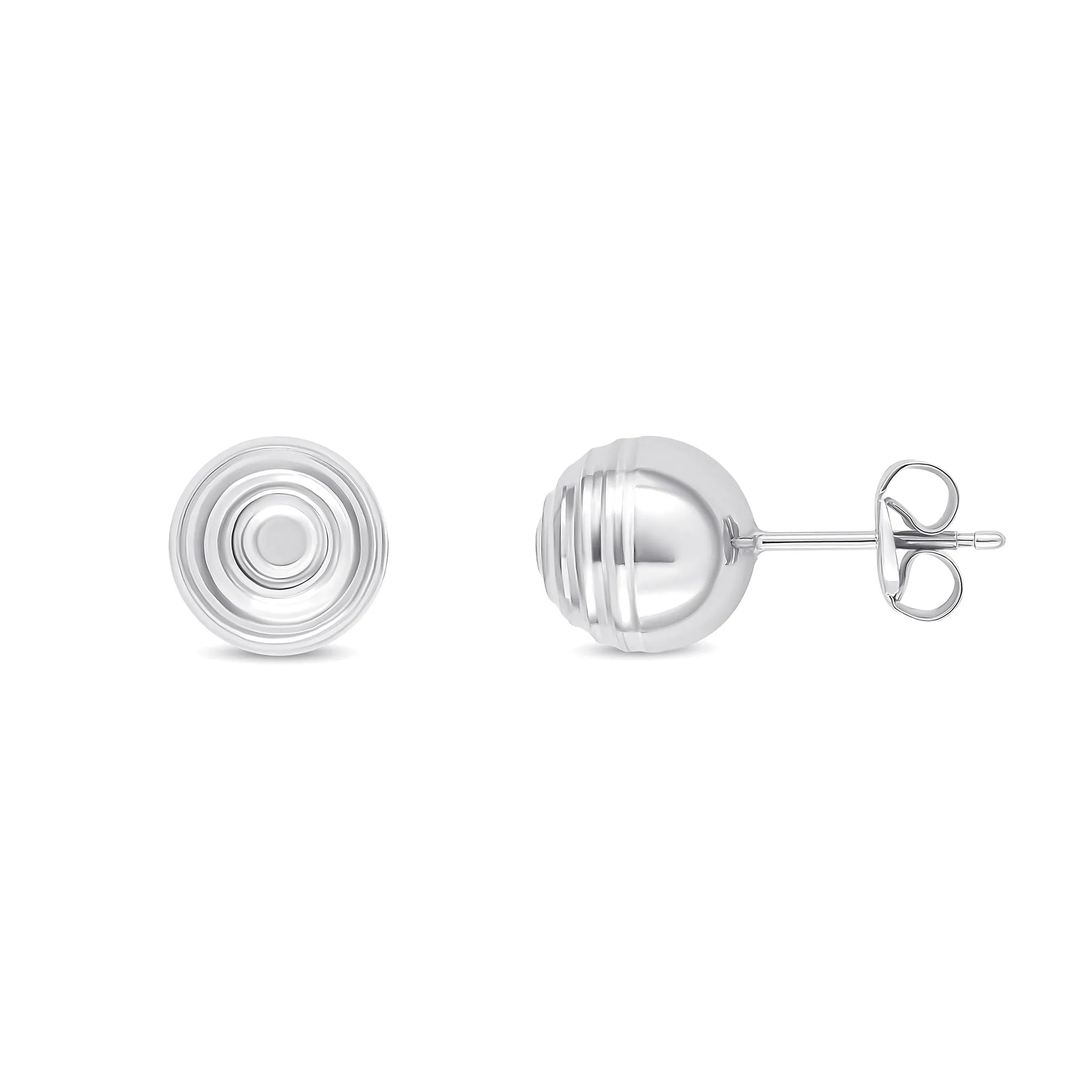 9K White Gold 8mm Ripple Ball Stud Earrings