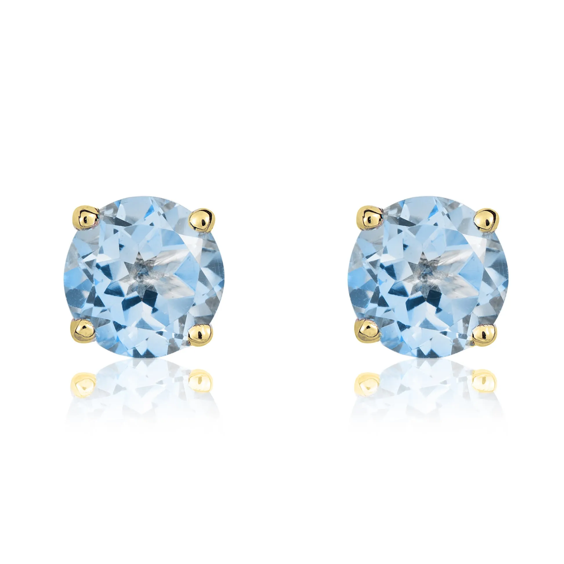 9K Yellow Gold 5mm Round Aquamarine Stud Earrings