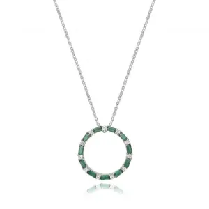 Acotis Silver Necklace Rhodium Plated Emerald Zirconia Circle G3397E